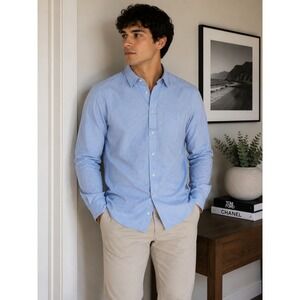 Stafford Mens Button Down Shirt Size L Blue Floral Regular Fit Long Sleeve NWT